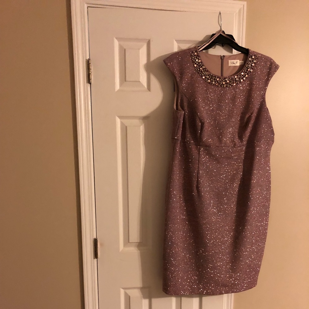 Mother of the Bride Eliza J dress.  Rose Gold